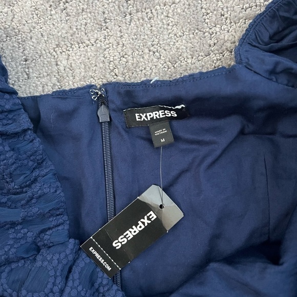 Express Puff Sleeve Blue Square Neck Peplum Top - Picture 3 of 4